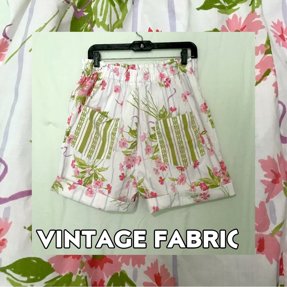 Vintage Paper Bag Waist Shorts - upcycled floral cuffed high waist bloomers